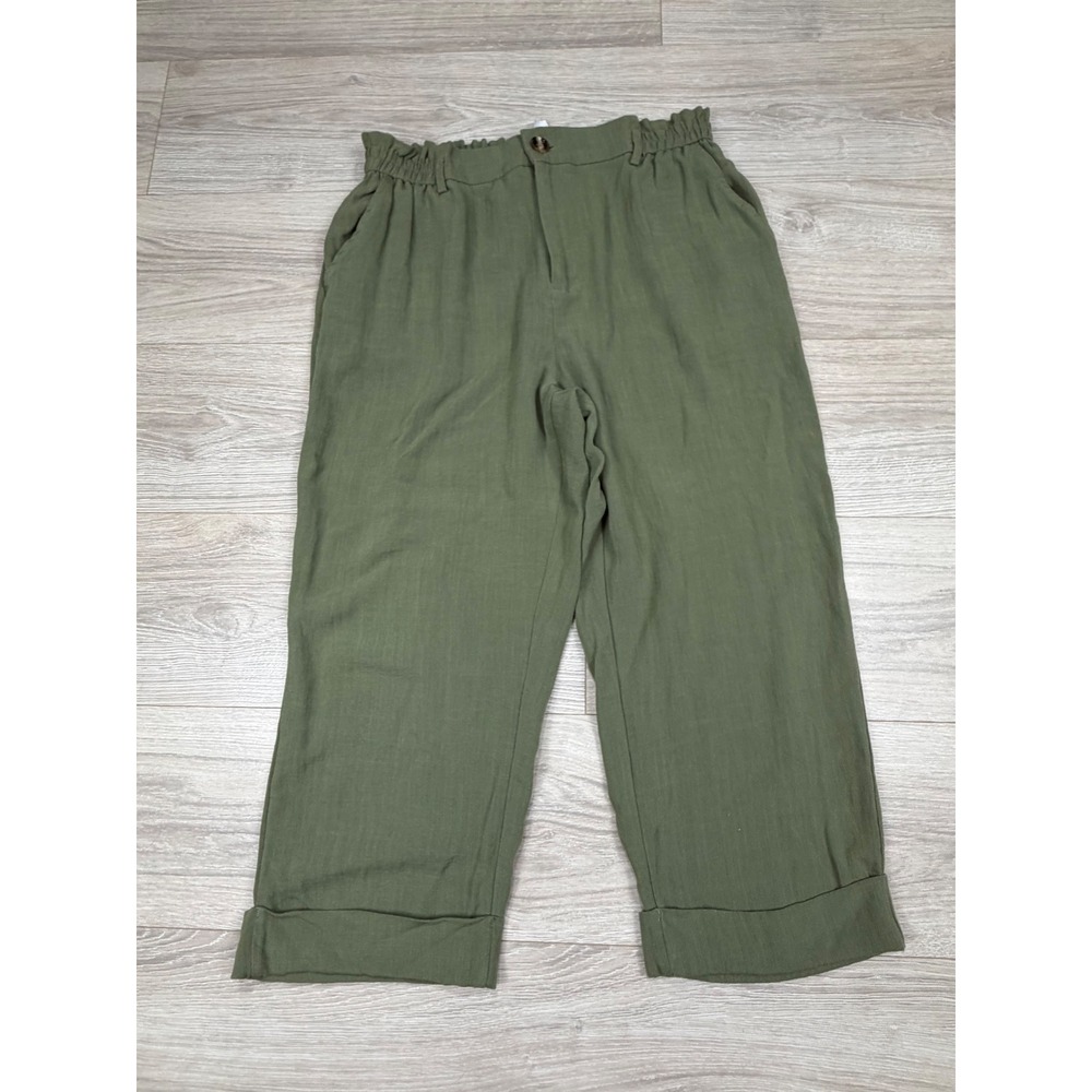 HALARA Olive Green Cropped Paperbag Waist Pants